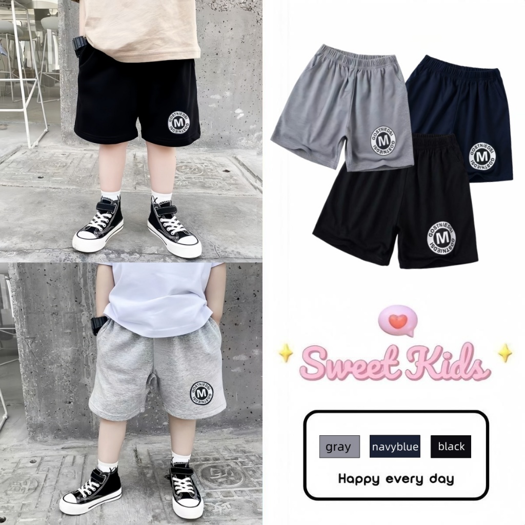 SweetKids พร้อมส่งจากกทม🌸กางเกงลำลองเด็กแฟชั่น🍓กางเกงขาสั้น ทรงหลวม แบบบาง สีพื้น สไตล์เกาหลี หล่อๆเท่ๆ ฤดูร้อน ใส่สบาย