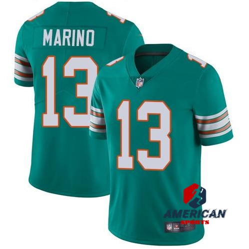 เสื้อฟุตบอลอเมริกันทีม Miami Dolphins ลาย Dan Marino สีเทล สำหรับผู้ชาย
