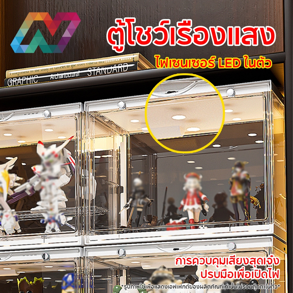 New Life พร้อมไฟ LED กล่องใสเก็บโมเดล โชว์ของเล่น ของสะสม กล่องโชว์โมเดล ซ้อนทับได้ ประตูแม่เหล็ก