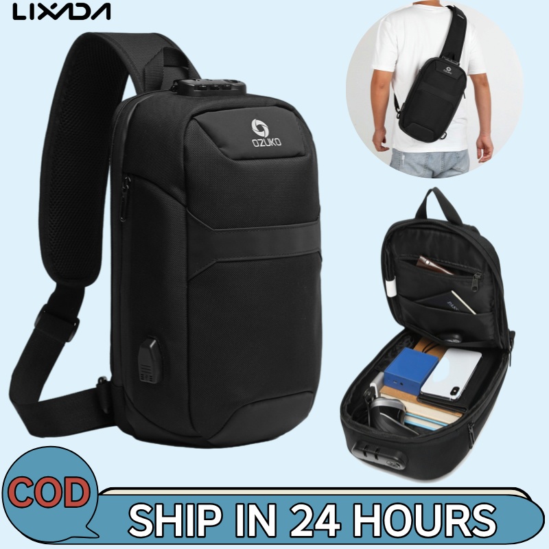 [Lixada Th Mall] ozuko กระเป๋าคาดอก อเนกประสงค์ กันน้ํา กันขโมย พอร์ตชาร์จ USB พร้อมตัวล็อก แฟชั่นสํ