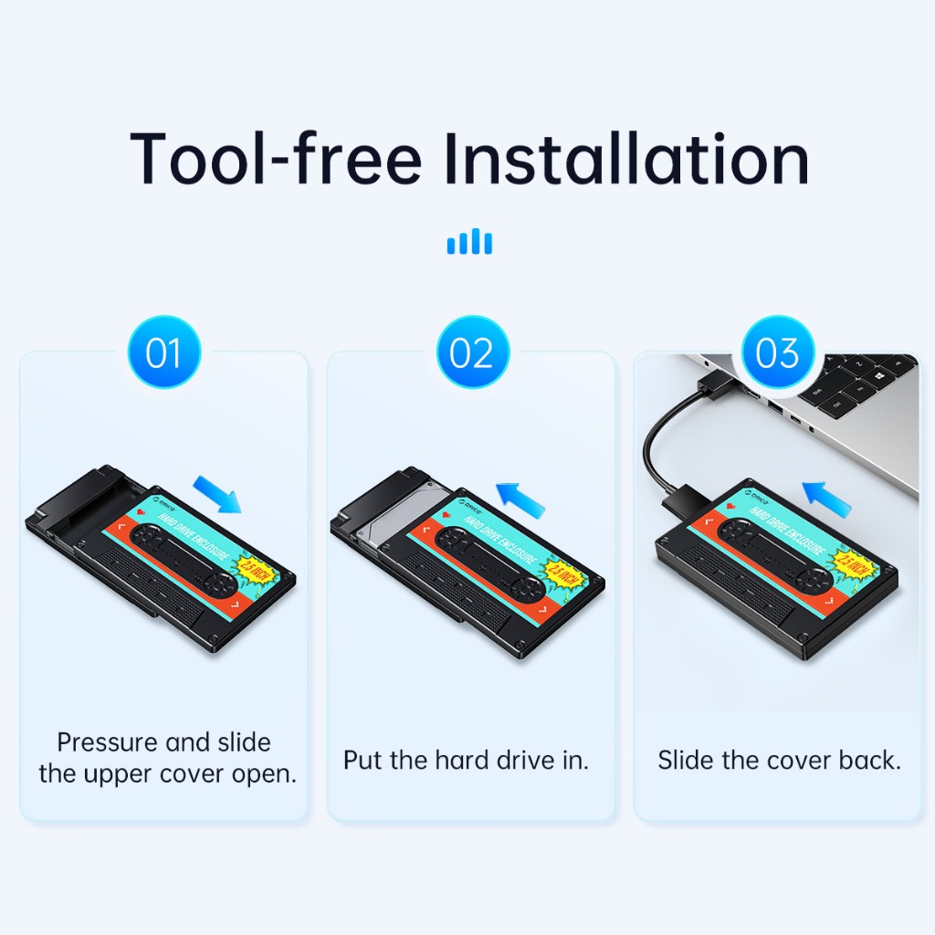 Orico ฮาร์ดไดรฟ์ USB3.0 HDD Enclosure ภายนอกโปร่งใส HDD Case DIY สติกเกอร์สําหรับ SSD HDD Cassette เทปออกแบบ