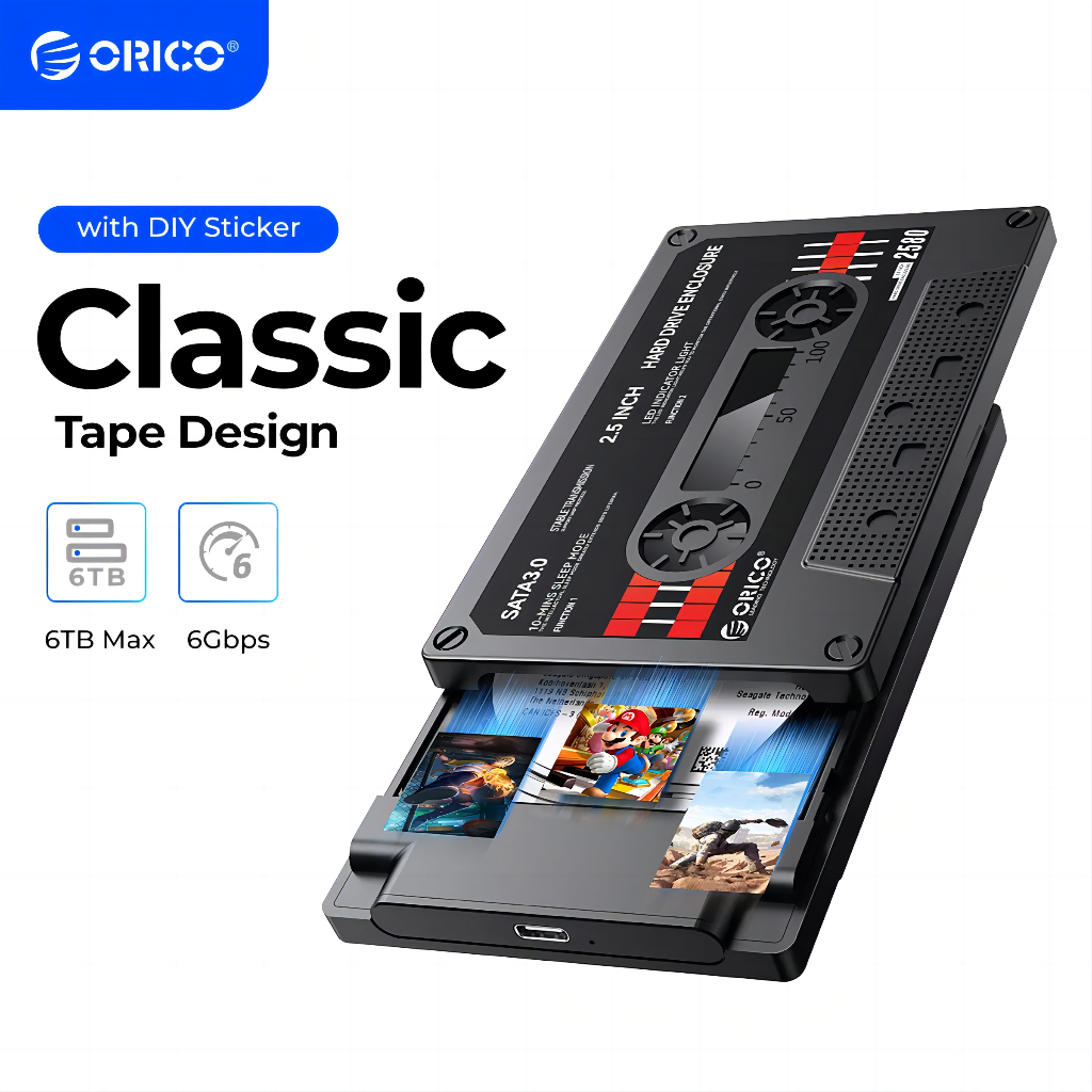 Orico ฮาร์ดไดรฟ์ USB3.0 HDD Enclosure ภายนอกโปร่งใส HDD Case DIY สติกเกอร์สําหรับ SSD HDD Cassette เทปออกแบบ