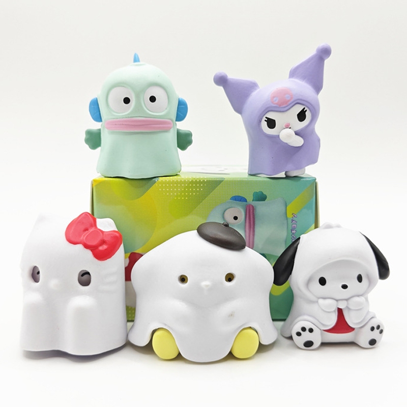 5 ชิ้น/เซ็ตอะนิเมะ Hello Kitty Kuromi Pom Pom Purin Hangyodon Pochacco ฮาโลวีน Ghost ตกแต่งรุ่น Q PVC Action Figures ตุ๊กตาของเล่น