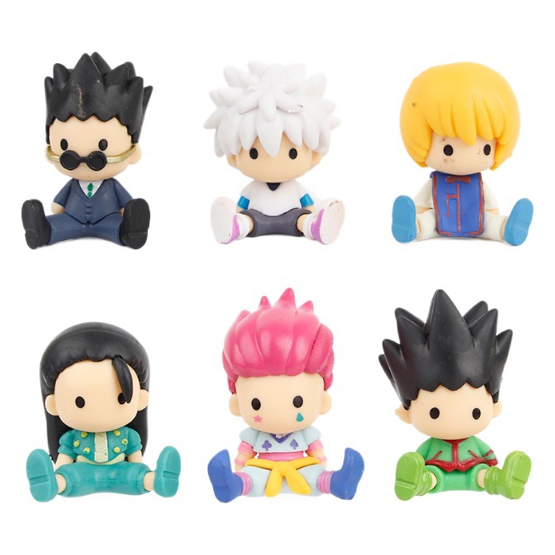 6 ชิ้น/เซ็ต Anime HunterHunter ตําแหน่งนั่ง Gon Freecss Killua Zoldyck Kurapika Leorio Paladinight Hisoka รุ่น Q PVC Action Figures ตุ๊กตาของเล่น