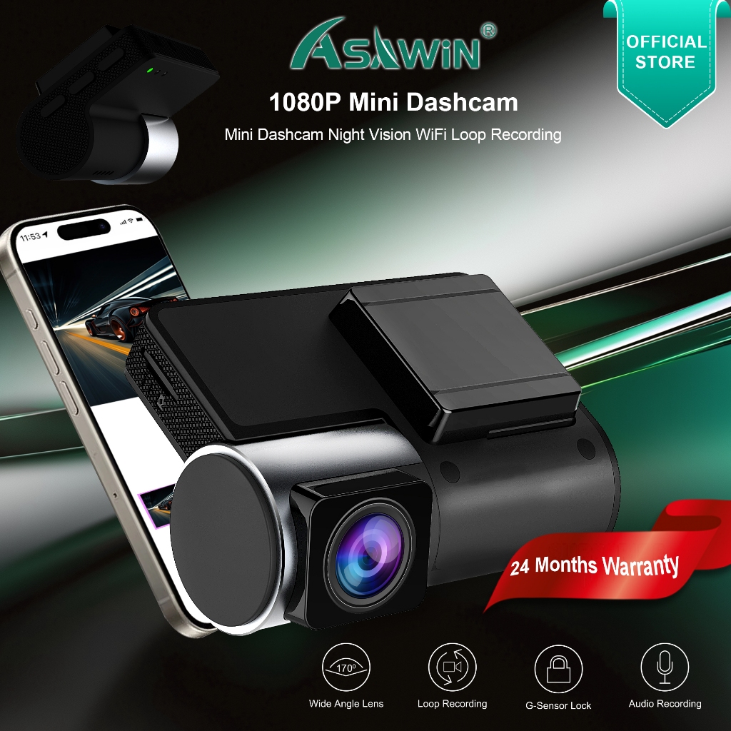 กล้องติดรถยนต์ Wifi FHD1080P App ควบคุม dashcam เครื่องบันทึกการขับขี่ Asawin W1 HDR WDR Night Visio