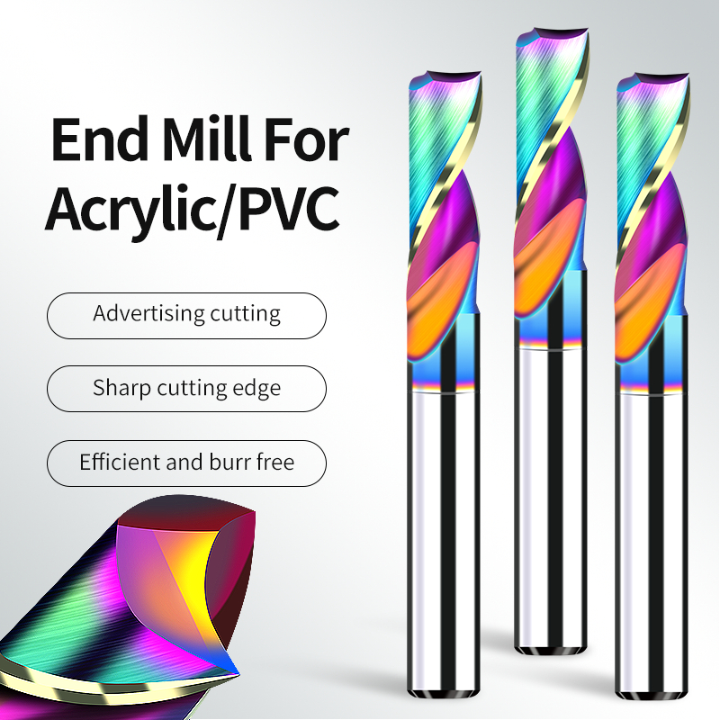 ดอกกัดเอ็นมิล CNC 3.175 มม. 1F DLC เคลือบสีสันสดใส สำหรับงานอลูมิเนียม Spiral End Mill for PVC & MDF
