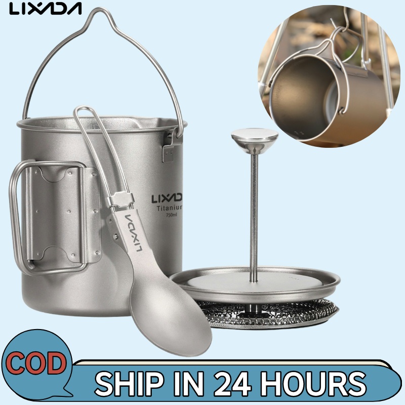 [Lixada Th Mall] Lixada หม้อชงกาแฟ ไทเทเนียม 750 มล. พร้อมช้อนพับได้ สําหรับตั้งแคมป์กลางแจ้ง
