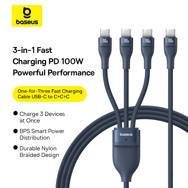 Baseus 3 in 1 Fast Charging PD 100W สาย USB-C ถึง C + C + C สําหรับ ip สําหรับ Xiaomi