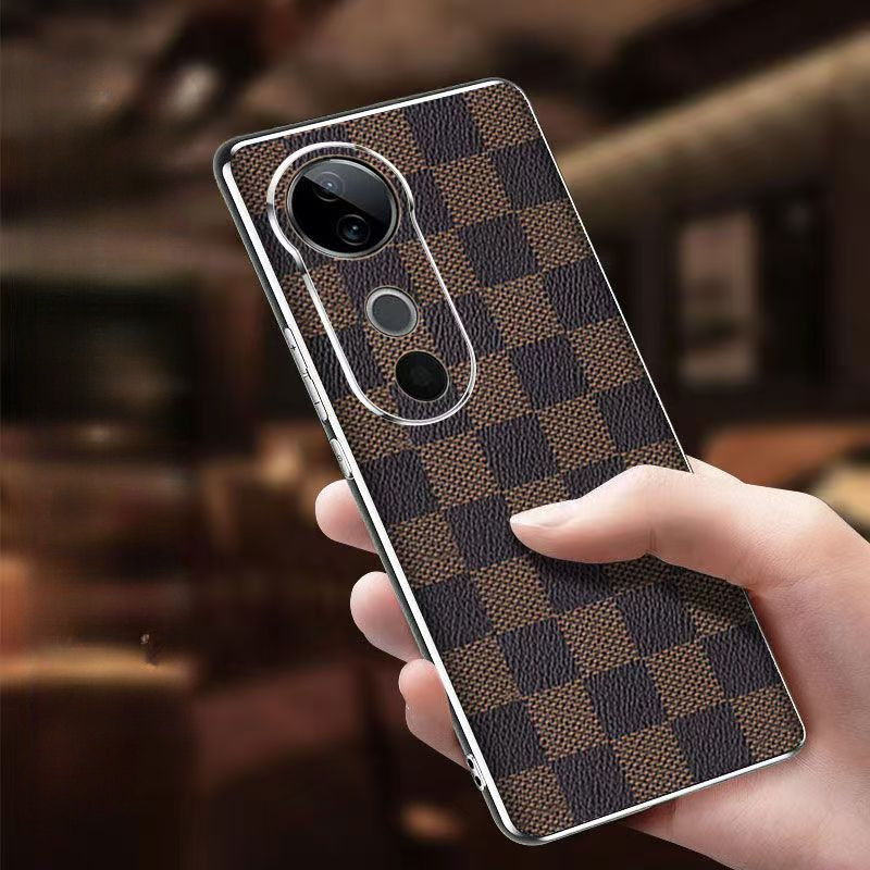 สําหรับ Vivo V40 Pro V30 Pro V29 X100 Pro หรูหราตรวจสอบ Grain Anti drop ปลอกขอบนุ่มป้องกันรอยขีดข่วน