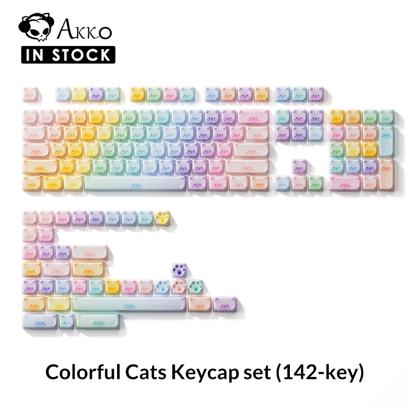 Akko Colourful Cats Keycap set (142 คีย์), MAO profile PBT Dye-Sub Keycaps เข้ากันได้กับคีย์บอร์ดขนาดหลัก