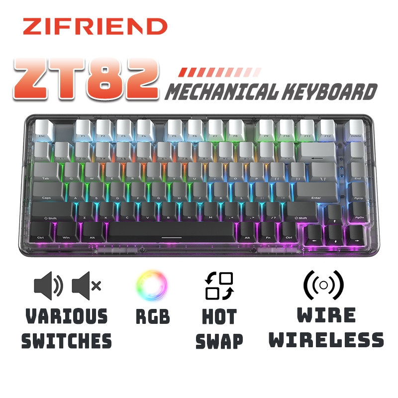 Zifriend ZT82 คีย์บอร์ดเชิงกล Hotswap ปะเก็นสาย/BT/คีย์บอร์ดเกมมิ่งไร้สาย