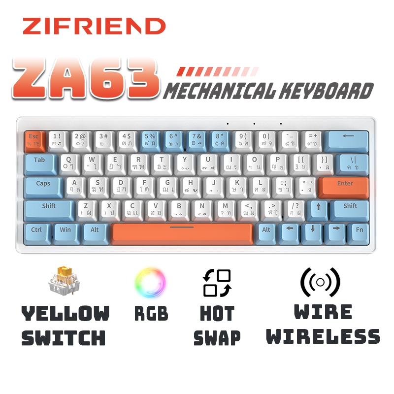 Zifriend ZA63 คีย์บอร์ดเชิงกล Hotswap RGB คีย์บอร์ดเกมมิ่งไร้สาย