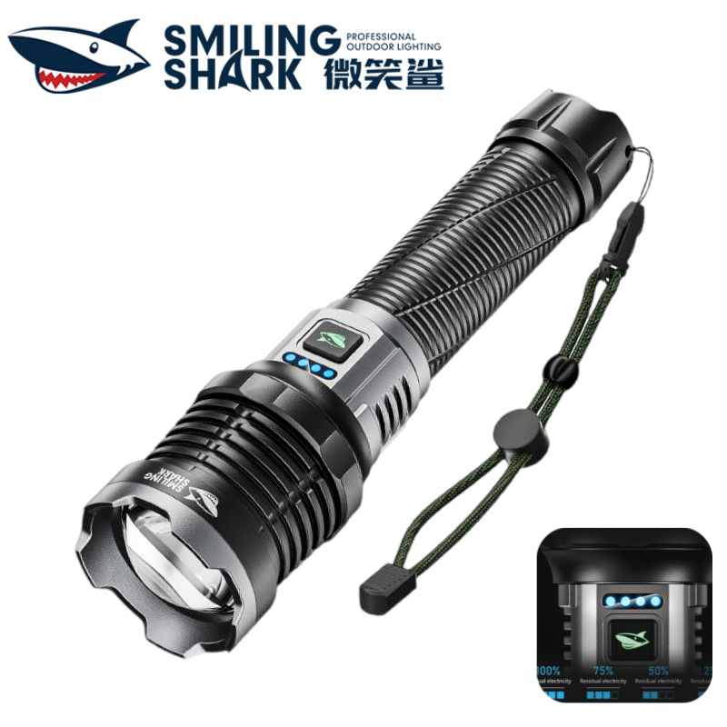 Smiling Shark SD5271 ไฟฉาย LED Super Bright M80 10000LM Type-c ชาร์จ 5 โหมดแสดงตัวเลขของค่าใช้จ่าย กันน้ํากลางแจ้ง ตกปลา แคมป์ปิ้ง ทริปกลางคืน