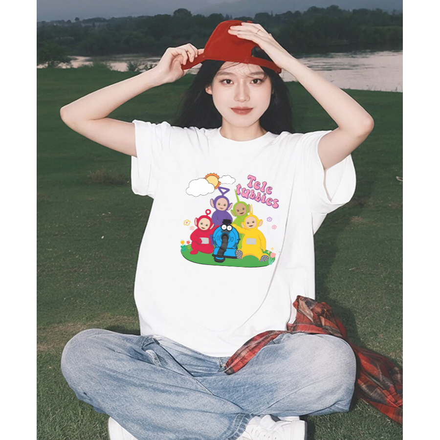 2024 เสื้อยืดแขนสั้นคอกลมเสื้อยืดโอเวอร์ไซส์ ลายเทเลทับบี้Cotton 100% [S-5XL]