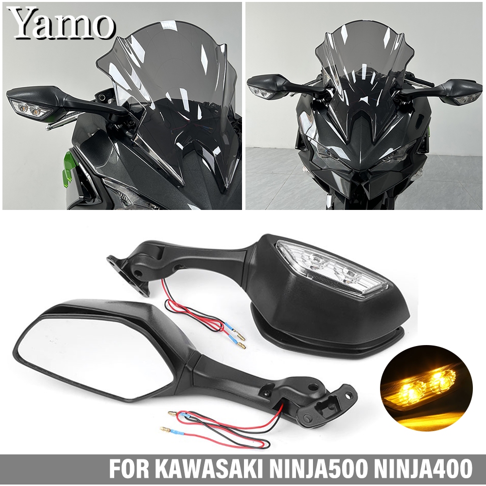 รถจักรยานยนต์กระจกมองหลังกระจกมองข้างที่มีไฟเลี้ยว LED สําหรับ Kawasaki NINJA400 NINJA 400 2018-2024 NINJA500 NINJA 500 2024