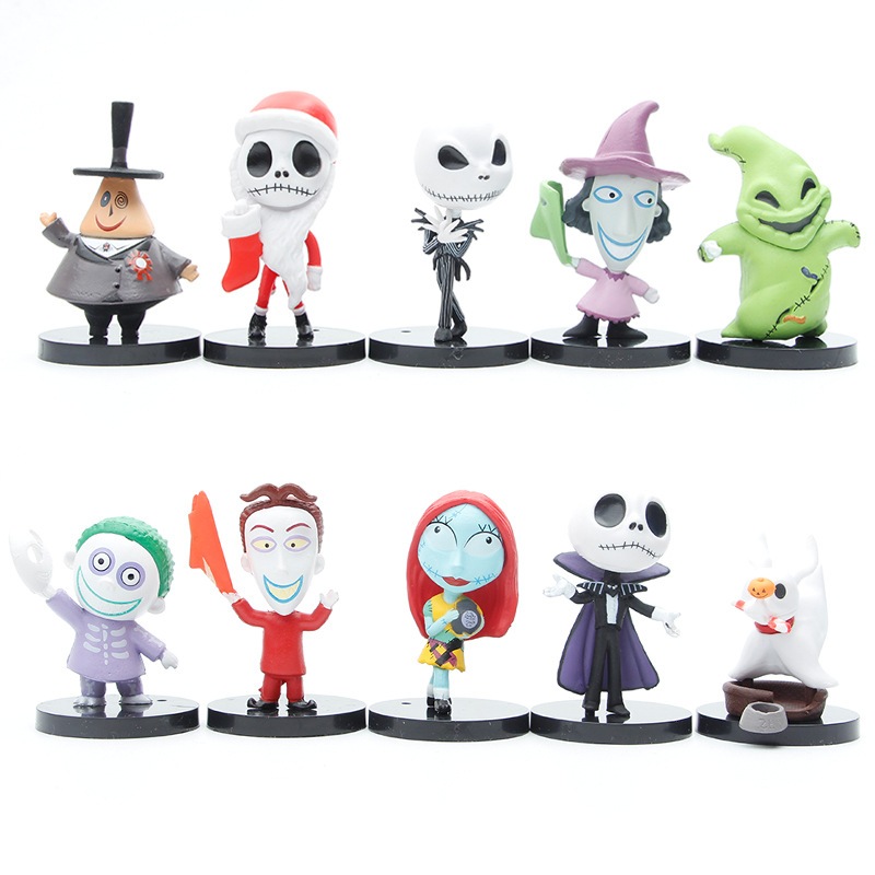 10 ชิ้น/เซ็ต Nightmare Before Christmas Action Figure Jack Skellington ตุ๊กตารุ่น Horrible ของเล่นฮาโลวีน