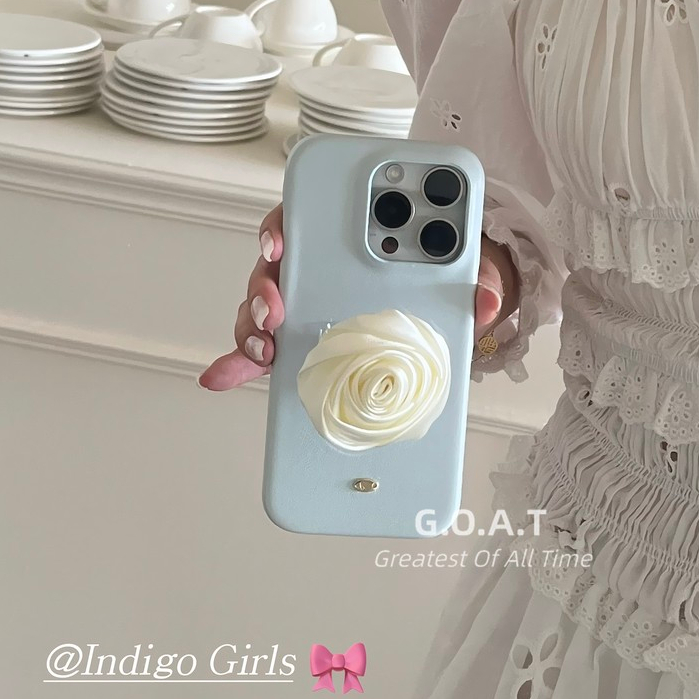 Goat White Rose พื้นผิวหนังขั้นสูงปลอกสีฟ้าปะการังเข้ากันได้สําหรับ iPhone 11 15 14 13 Pro Max iPhone เคสนิ่มป้องกันป้องกันการหล่นฝาหลังกรณี