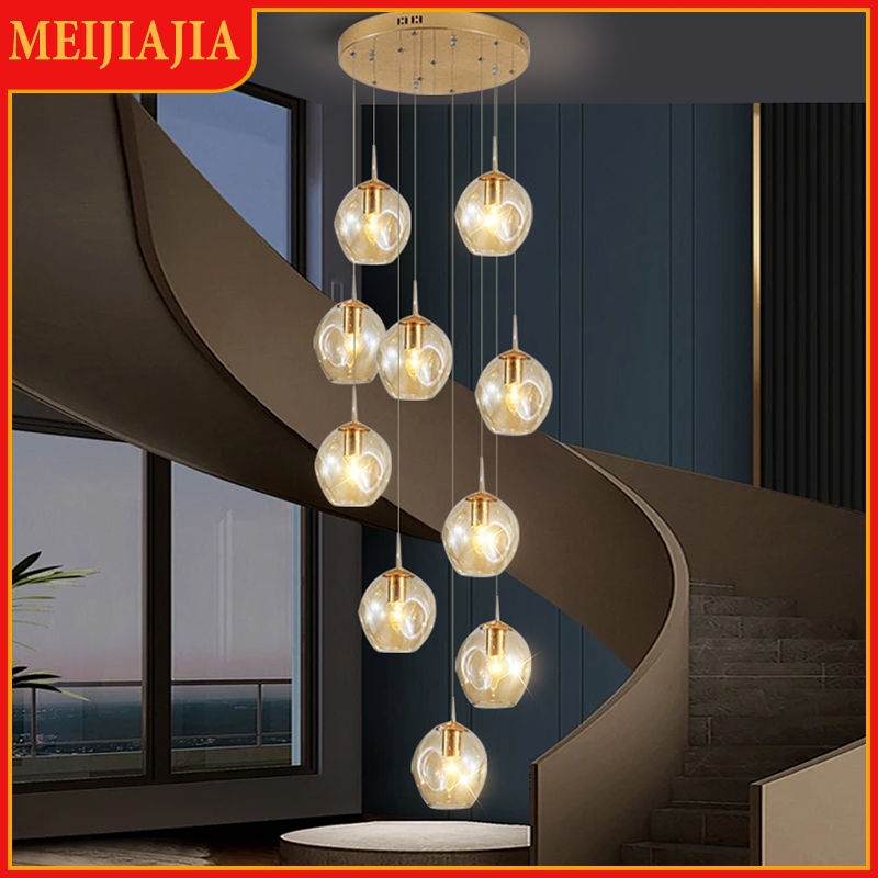 บันไดยาวจี้แสงที่ทันสมัยเรียบง่ายดูเพล็กซ์สร้างสรรค์โคมไฟนอร์ดิกแสงหรูหราห้องใต้หลังคาพาร์ทเมนท์ห้องนั่งเล่นแสง