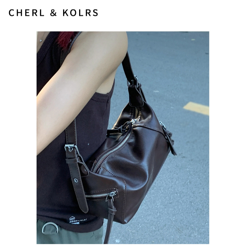 C&k kappa bkk Womens One Shoulder Underarm Bag Retro Maillard Fashion Minimalist Tote Bag