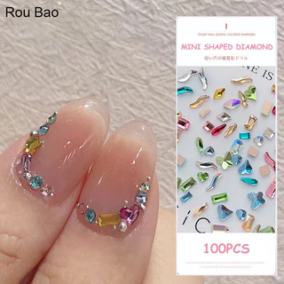 Rou Bao 100 ชิ้น/แพ็คเล็บ Mini สีสันผสมพิเศษเรซิ่น Rhinestones Superflash เล็บ Art DIY ตกแต่ง