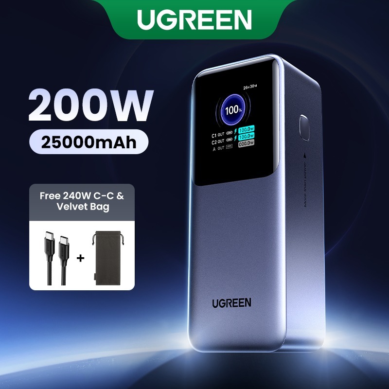 Ugreen 200W 25000mAh,130W 20000mAh,100W 12000mAh แล็ปท็อป Power Bank Super Fast Charging PD3.1 Chagring Bank