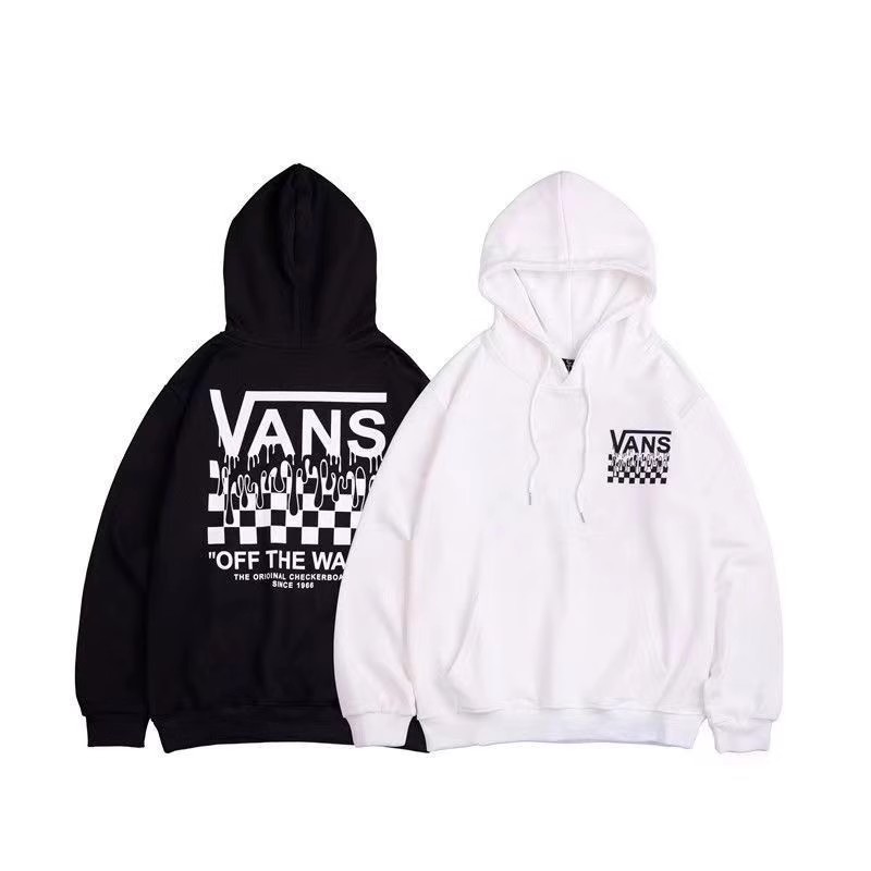 Vans Fashion New Checkered Mens and Womens Hoodies Street Graffiti พิมพ์คู่หลวม