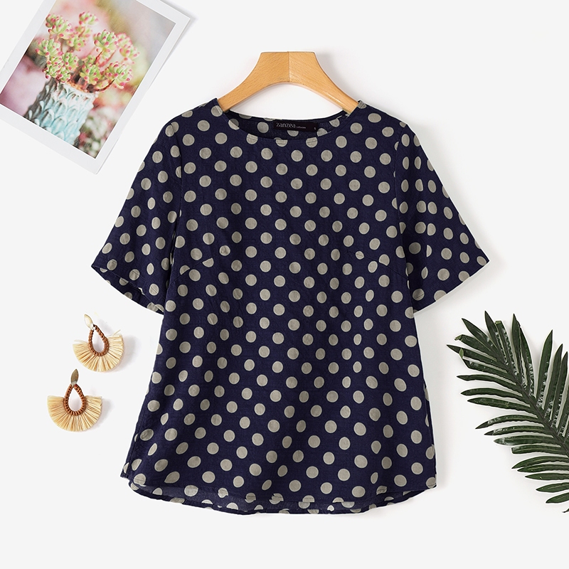 Zanzea เสื้อเบลาส์ลายจุดพิมพ์ลายเกาหลีครึ่งแขนสําหรับผู้หญิง