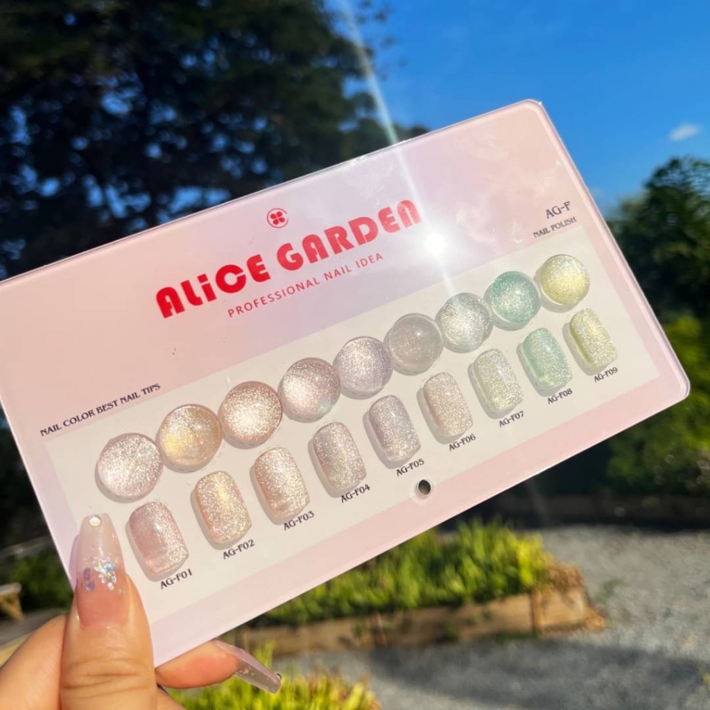 Alice Garden 9สี สีลูกแก้ว ฟรีชาร์ทสี Cat eye แม่เหล็ก เอฟเฟกต์มันเงามาก สีเจล ยกเซต เซตสีเจล15ML