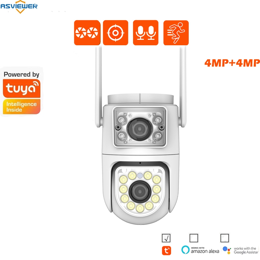 4mp Tuya Dual เลนส์ IP WiFi PTZ กล้อง Dual WiFi Bands กลางแจ้งการติดตามอัตโนมัติ 12V กล้องวงจรปิดความปลอดภัยกล้อง
