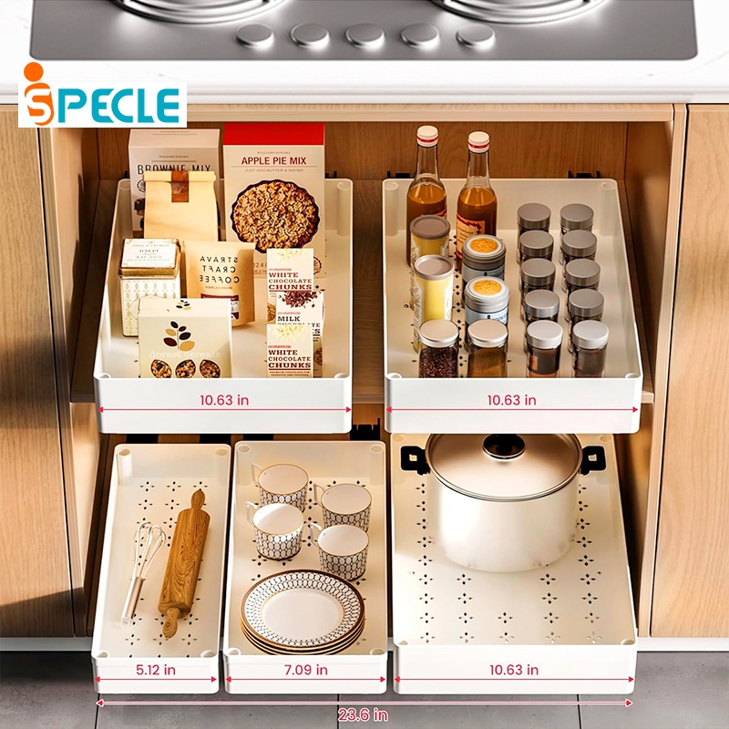 iSPECLE【แนะนำ】แบบดึงออกได้สำหรับตู้ครัว ตะแกรงจัดเก็บจาน ชั้นวางแบบดึงออกได้ ชั้นวางเครื่องเทศ