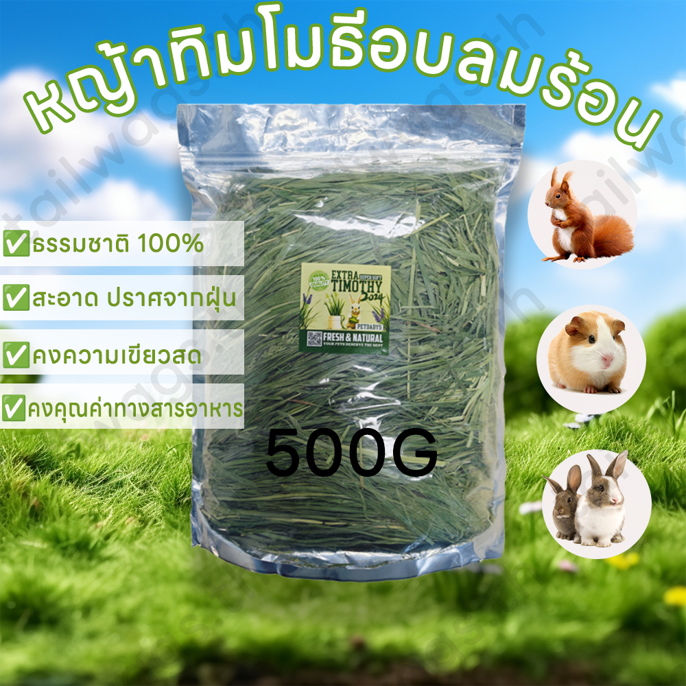 Timothy หญ้าทิโมธีอบหญ้าอบลมร้อน หญ้าอบแห้งกระต่าย หญ้าทิโมธ็ไฟเบอร์สูง500G ขนมกระต่ายเหมาะสำหรับสัตว์ฟันแทะ