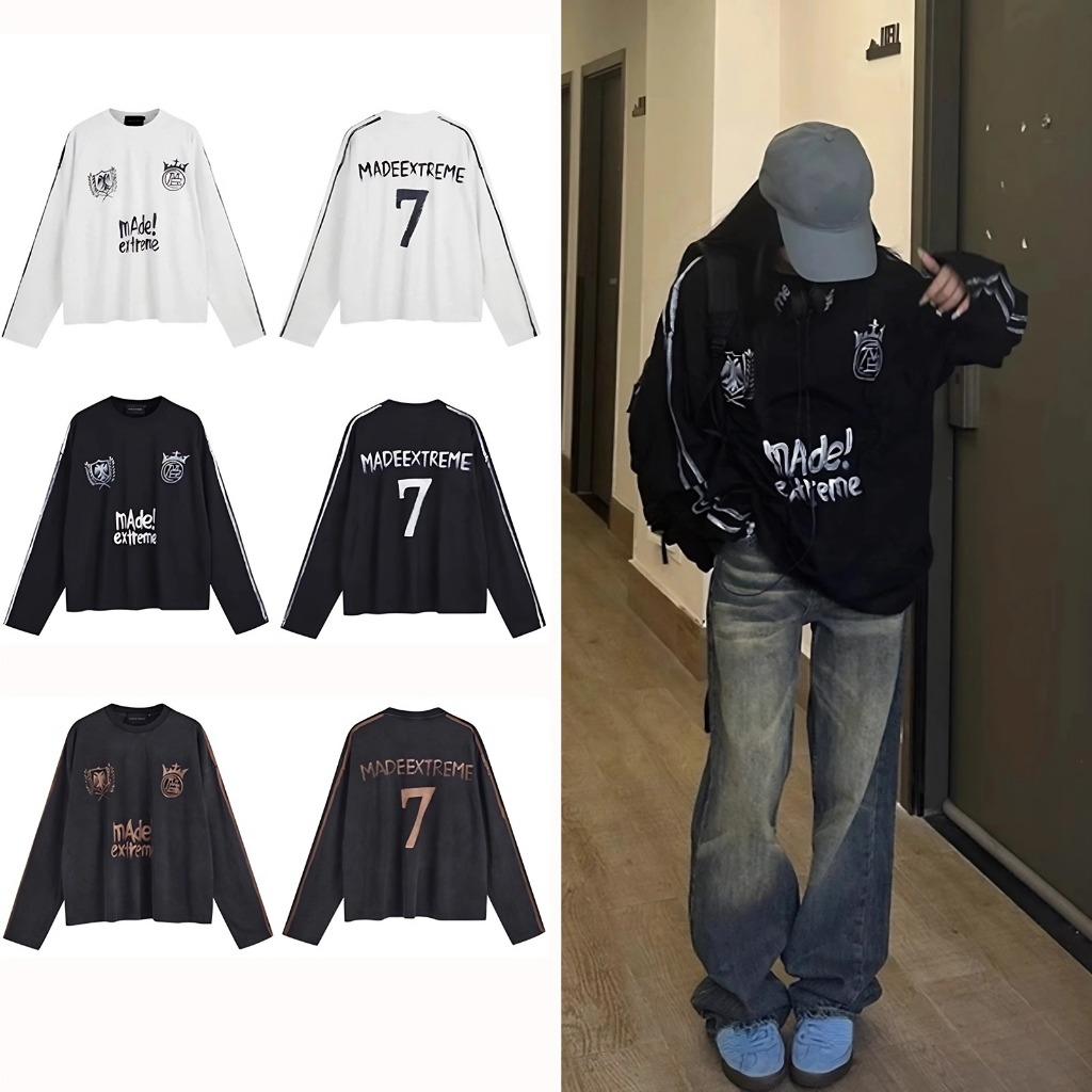 เสื้อยืดกีฬาแขนยาวสไตล์เกาหลีสําหรับผู้ชายและผู้หญิง NO.7 Oversize เสื้อยืดคอกลมหลวม Hottrend 2024