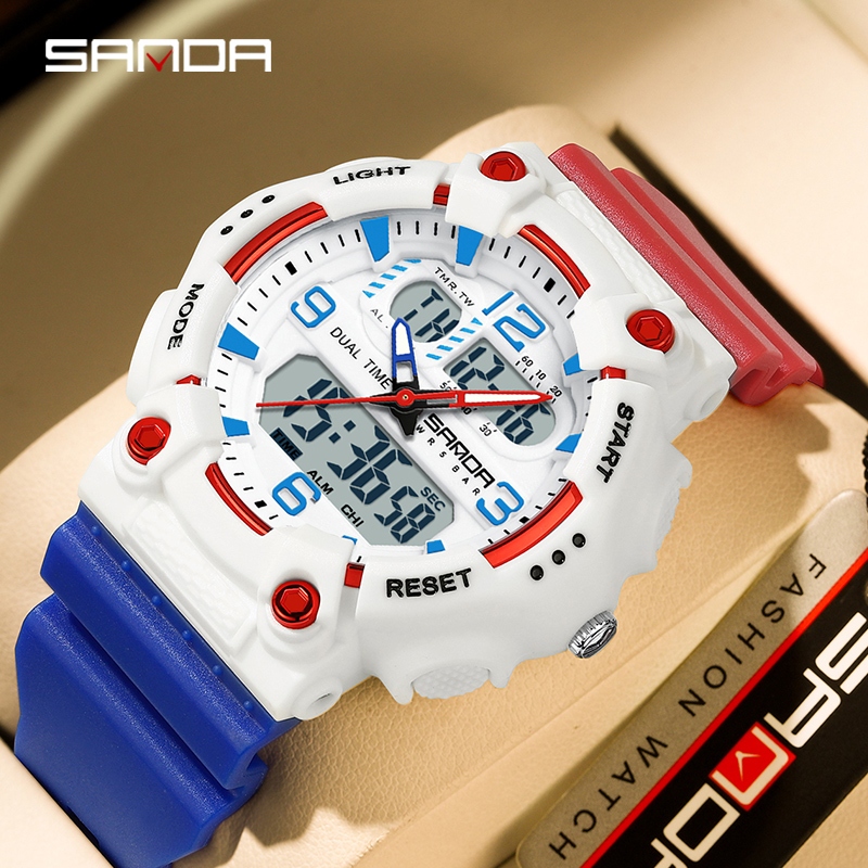 Sanda 6179/in stock ColourfulContrast Cool กีฬากันน้ําเยาวชนบุคลิกภาพ Digital LED นาฬิกาผู้ชายของขวั