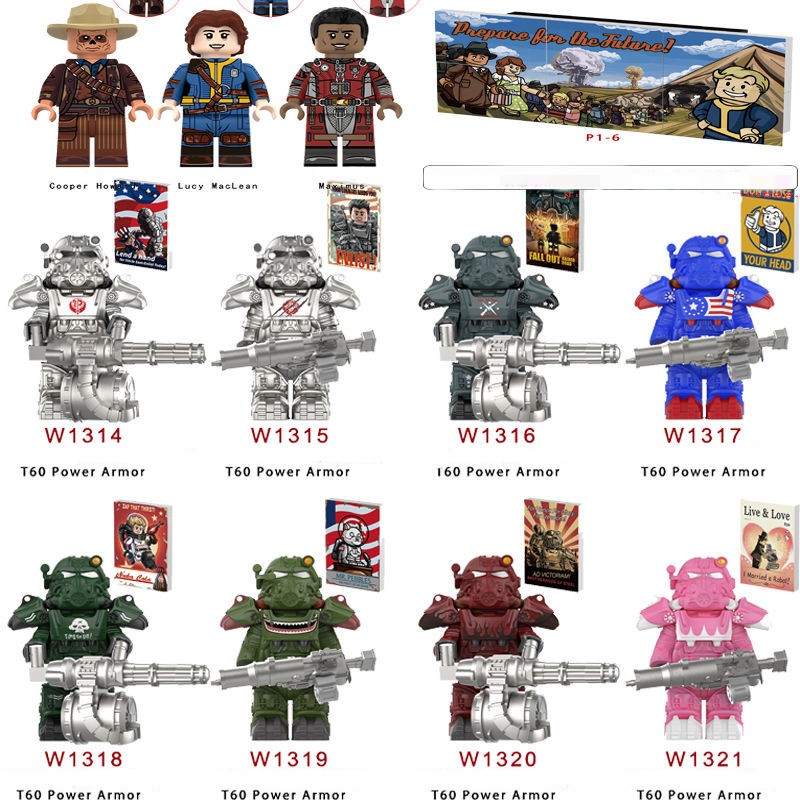 บล็อกของเล่นรูป T60 Power Armor Fallout Brotherhood of Steel Cooper Howard Building Block W1314-1322