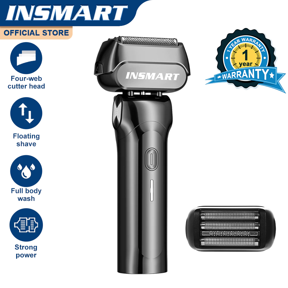 Insamrt เครื่องโกนหนวดไฟฟ้าผู้ชาย 4 หัวตัดเครื่องโกนหนวดแบบลูกสูบกันน้ํา