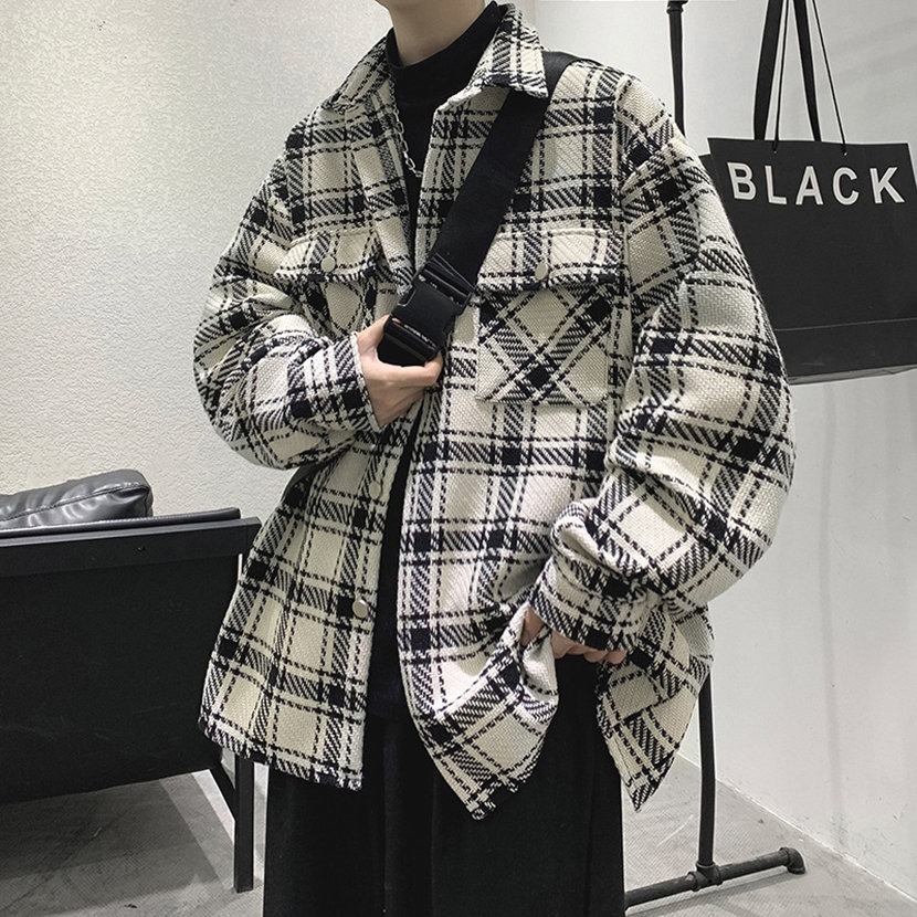 Light Mature สไตล์ Houndstooth แจ็คเก็ตผู้ชาย All-Match Ruffian หล่อเวอร์ชั่นเกาหลีวัยรุ่นอินเทรนด์เสื้อผู้ชาย M-3XL