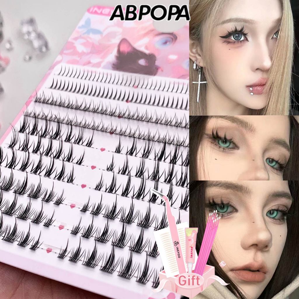 Ineyoo C Curl Eyelashes Layering Girlish Transparent Slim Stem Segmented 244PCS