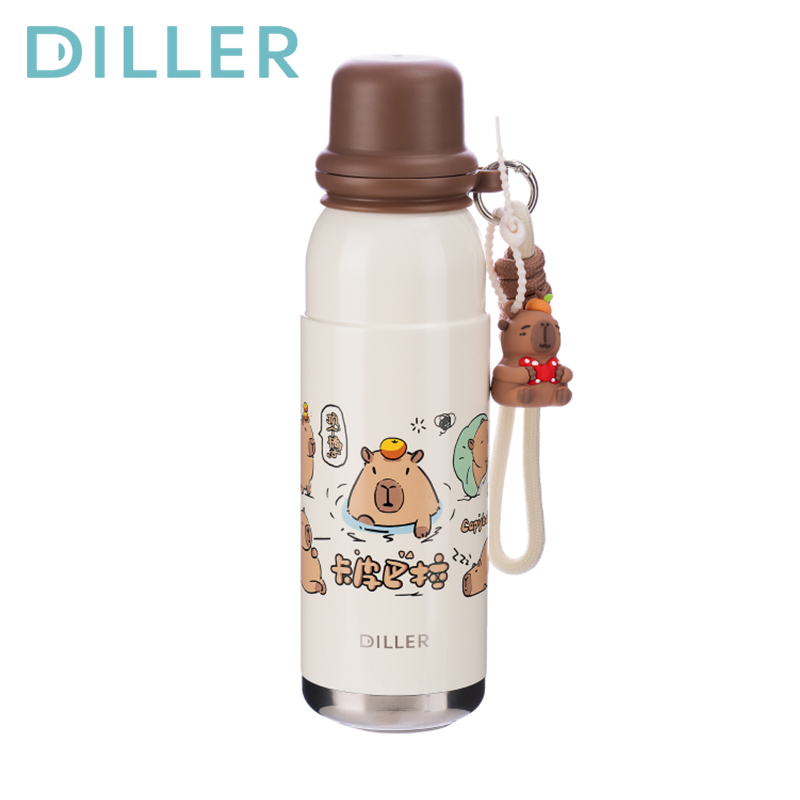 Diller กระติกน้ําสูญญากาศ Thermos 316 สแตนเลสพร้อม Spout และฟางเก็บขวดน้ําดื่มเย็นและร้อน 550ml D9286