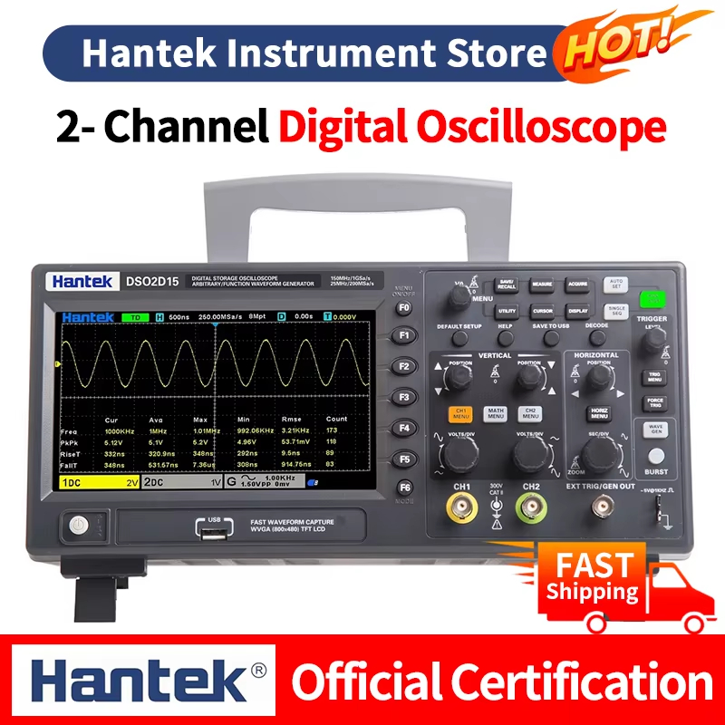 Hantek DSO2D15 Digital Oscilloscope DSO2C10 2D10 2 ช่อง 150MHz Osciloscópio 25MHz สัญญาณเครื่องกําเน