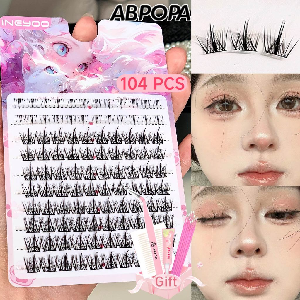 Ineyoo C Curl Eyelashes เส้นใยพรีเมี่ยม Fluffy นํากลับมาใช้ใหม่ 104 ชิ้น