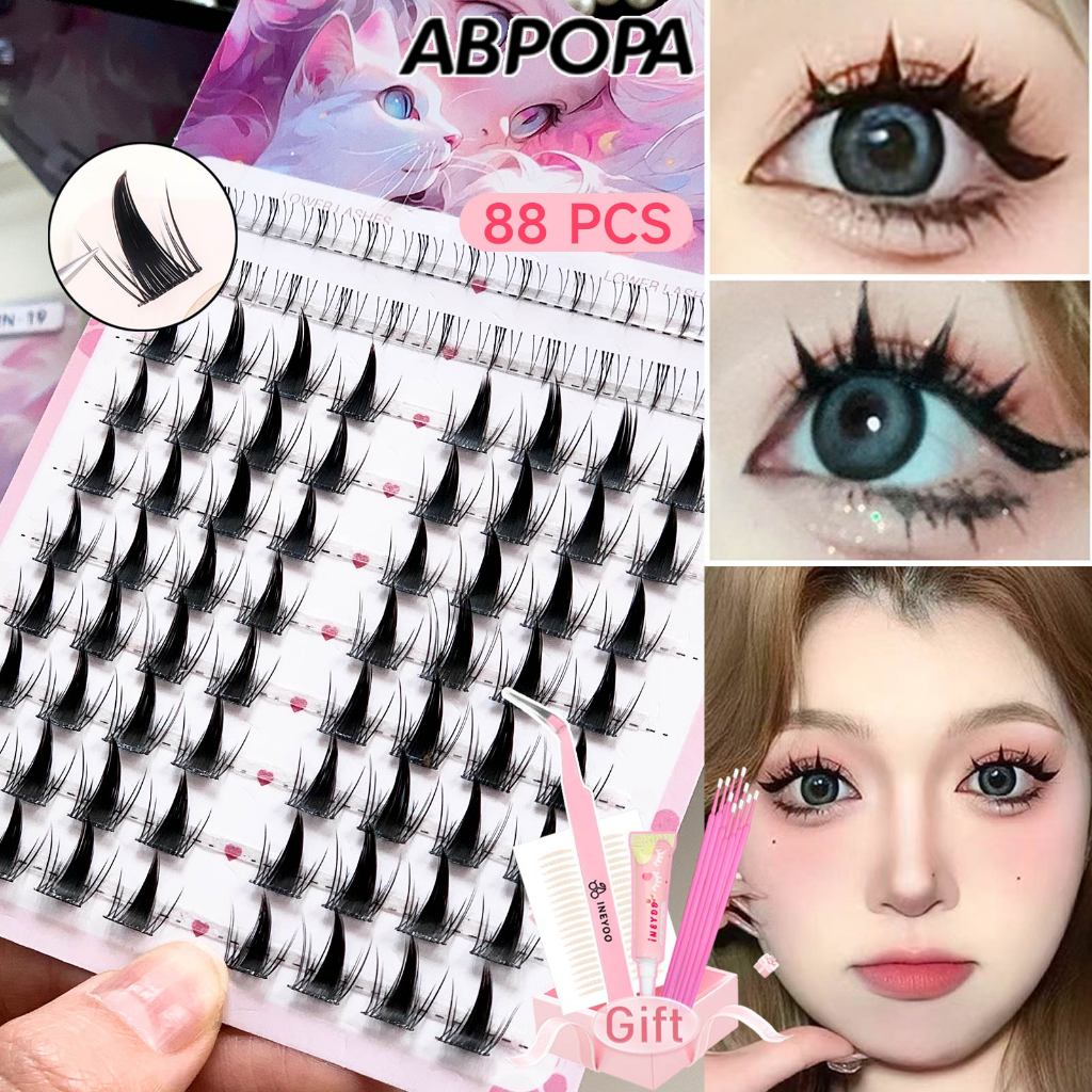 Ineyoo C Curl Doll Eyelashes Layering High quality Pure Handmade Eyelashes 88PCS (ของขวัญฟรี: แหนบคุณภาพสูง + กาวอัพเกรด + เทปตาสองชั้น + สําลีแต่งหน้า)