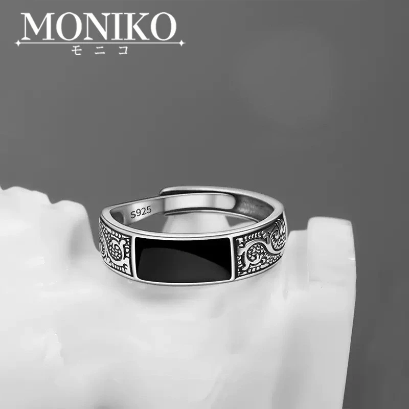 MONIKO Original Design s925แหวนลายมังกร เปิดวงแหวนปรับได้ ยูนิเซ็กซ์