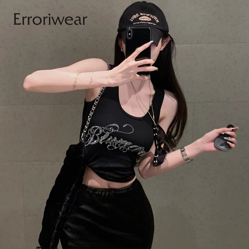 Erroriwear เสื ้ อกล ้ ามผู ้ หญิง 2024 ทุกการแข ่ งขันคอกลมสีทึบ Causal Slim Fit เสื ้ อแขนกุด