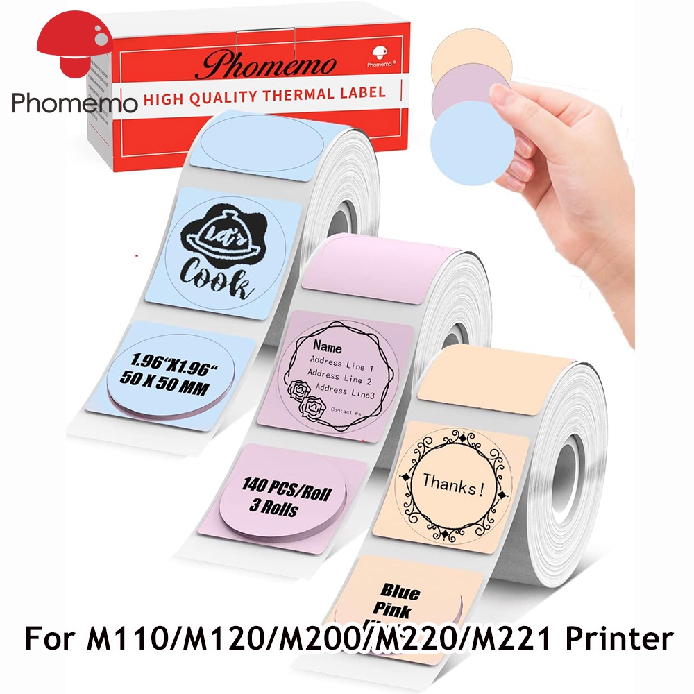 Phomemo สติกเกอร์ฉลากสีกลม ขนาด 50x50mm * 3rolls สำหรับเครื่องพิมพ์ M110/M120/M200/M220/M221/241BT/D520 และ 50mm Thermal label sticker printer