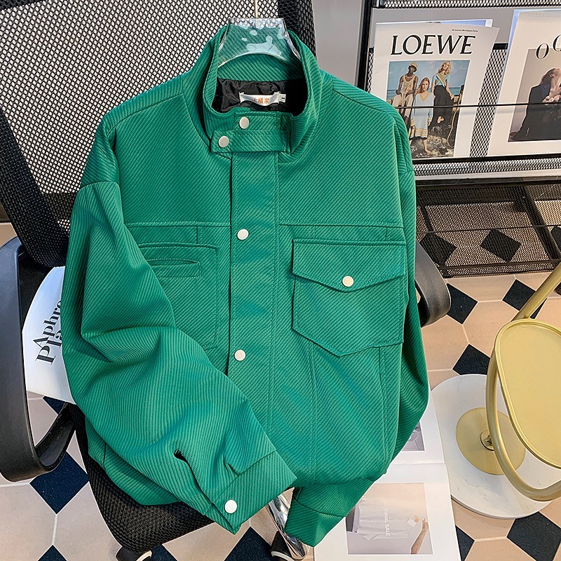 สไตล์ญี่ปุ่น Stand-Up Collar เสื้อแจ็คเก็ตผู้ชายฤดูใบไม้ผลิฤดูใบไม้ร่วง Street สวมใส่ Ruffian หล่อ High-End All-Match อเมริกัน Casual เสื้อผู้ชาย M-3XL