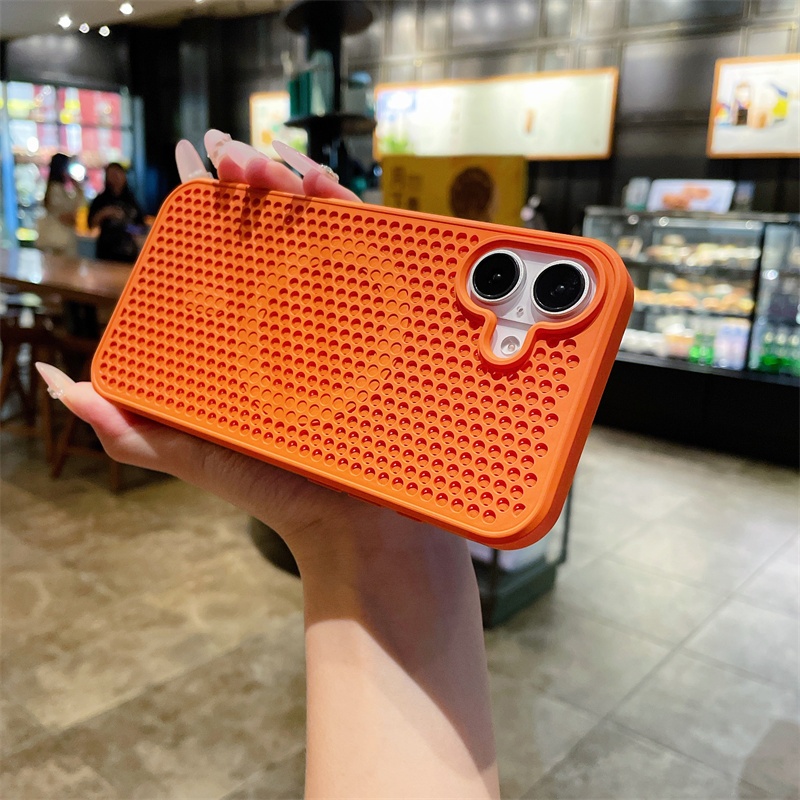 ใหม่ เคสโทรศัพท์มือถือแบบนิ่ม TPU ผิวด้าน กันกระแทก ระบายความร้อน สีส้ม สีพื้น สําหรับ iPhone11 12 13 14 15 Pro Max 16 Pro Max 16 14Plus