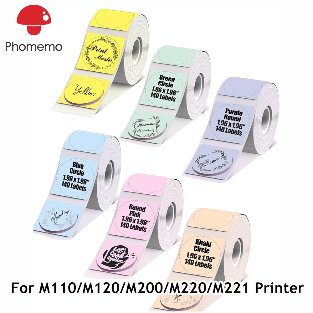 Phomemo 6rolls*140pcs Round Color Labels sticker สติกเกอร์ป้ายสี สำหรับเครื่องพิมพ์ M100/M110/M120/M