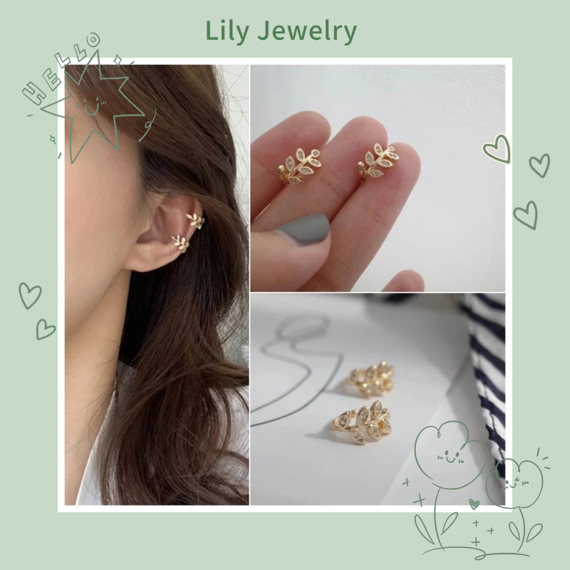 ต่างหูแบบหนีบ รูปใบไม้ เรียบง่าย ปรับได้ ไม่ต้องเจาะ สําหรับผู้หญิง