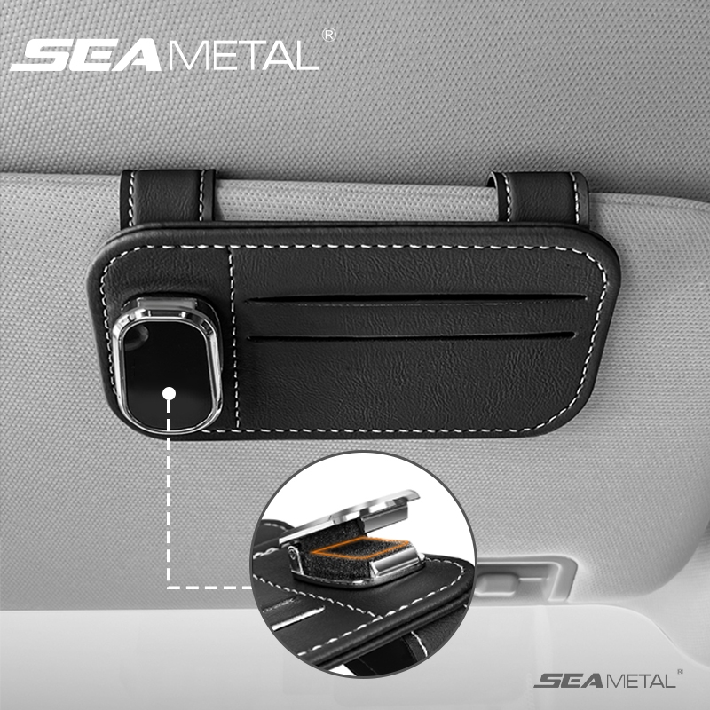 Seametal ที่หนีบแว่นกันแดดอเนกประสงค์ที่ใส่แก้วหนังสำหรับกระบังแสงในรถที่แขวนแว่นตาและคลิปใส่บัตร