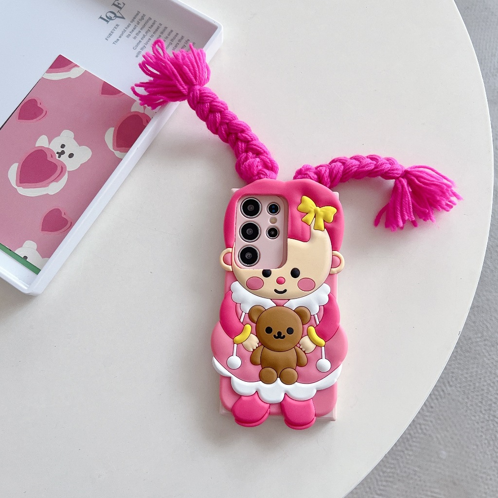 3D สามมิติ ซิลิโคน การ์ตูน น่ารัก ถักเปีย สาวน้อย เคส Samsung Galaxy S24 S23 Ultra S21 S23 FE S22Ultra S20 FE S21 S22 S24 Plus + S21Ultra S20Ultra Note20 Ultra Note10 Plus Note10Lite A55 A54 A53 A52 A35 A34 A33 A25 A24 ซิลิโคน นุ่ม Case